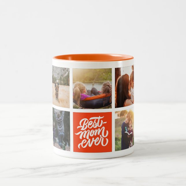 Best Mum Ever Personalised Photo Collage Orange Two-Tone Coffee Mug (Center)