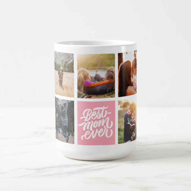 Best Mum Ever Personalised Photo Collage Pink Coffee Mug (Center)