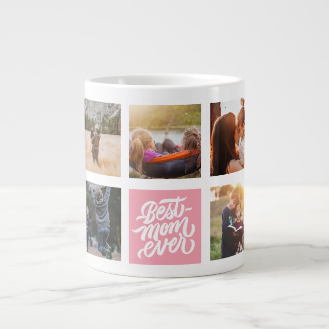 Best Mum Ever Personalised Photo Collage Pink Large Coffee Mug (Front)