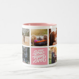 Best Mum Ever Personalised Photo Collage Pink Two-Tone Coffee Mug
