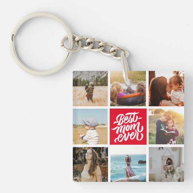 Best Mum Ever Personalised Photo Collage Red Key Ring (Front)