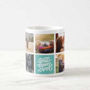 Best Mum Ever Personalised Photo Collage Teal Coffee Mug