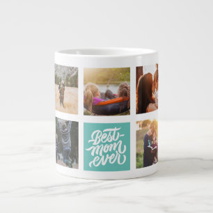 Best Mum Ever Personalised Photo Collage Teal Large Coffee Mug