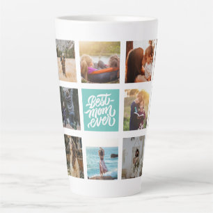 Best Mum Ever Personalised Photo Collage Teal Latte Mug