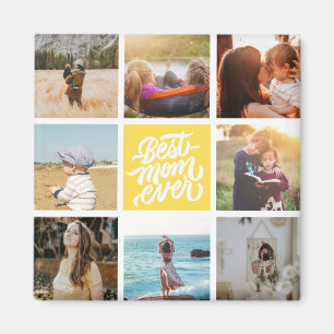 Best Mum Ever Personalised Photo Collage Yellow Magnet