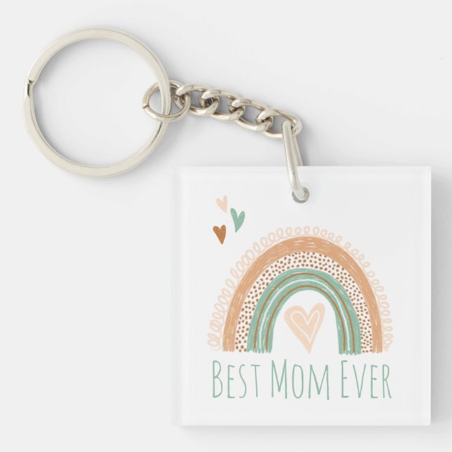 Best Mum Ever Photo Boho Rainbow Key Ring (Front)
