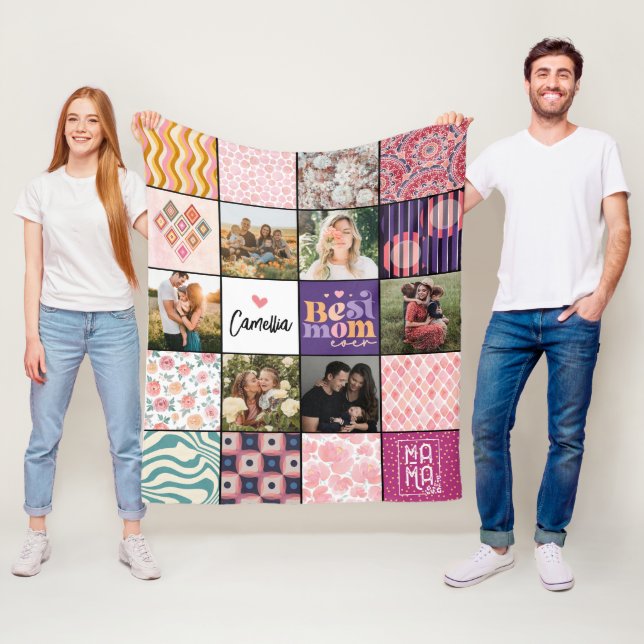 Best Mum Ever Photo Collage Chic Modern Patterns Fleece Blanket (In Situ)
