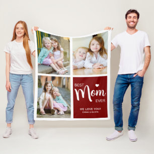 Best Mum Ever Photo Collage Deep Red Fleece Blanket
