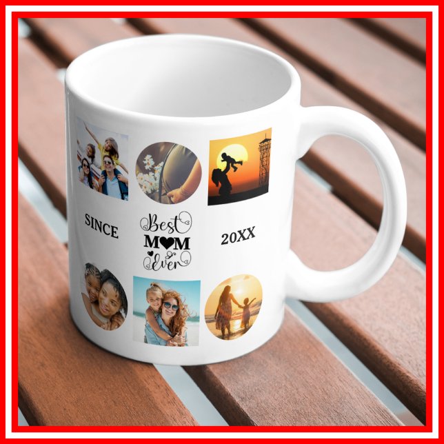 Best Mum Ever Photo Collage Elegant Script Heart Coffee Mug (Creator Uploaded)
