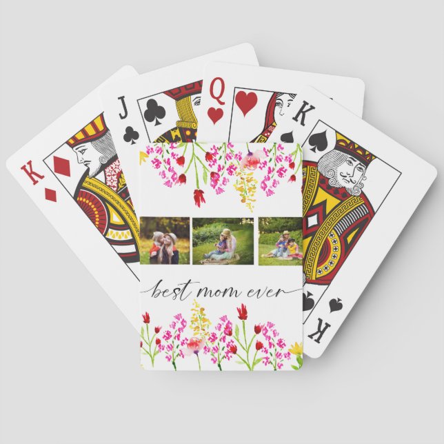 Best Mum Ever Photo Collage Floral Custom Gift Playing Cards (Back)