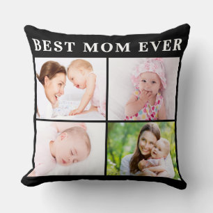 Best Mum Ever Photo Collage Mother's Day Black Cushion