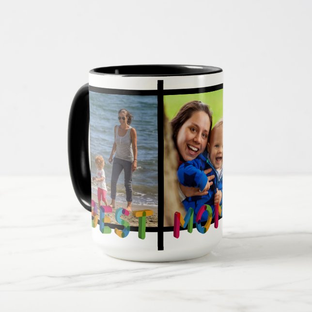 Best Mum Ever Photo Collage Personalised Black Mug (Front Left)