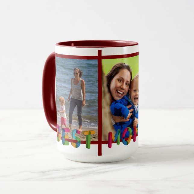 Best Mum Ever Photo Collage Personalised Burgundy Mug (Front Left)