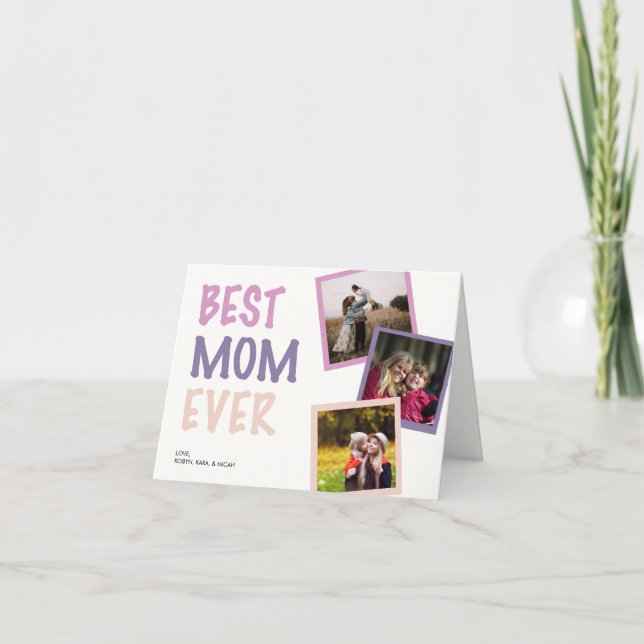 Best Mum Ever Photo Collage Personalised Pastel Holiday Card (Front)