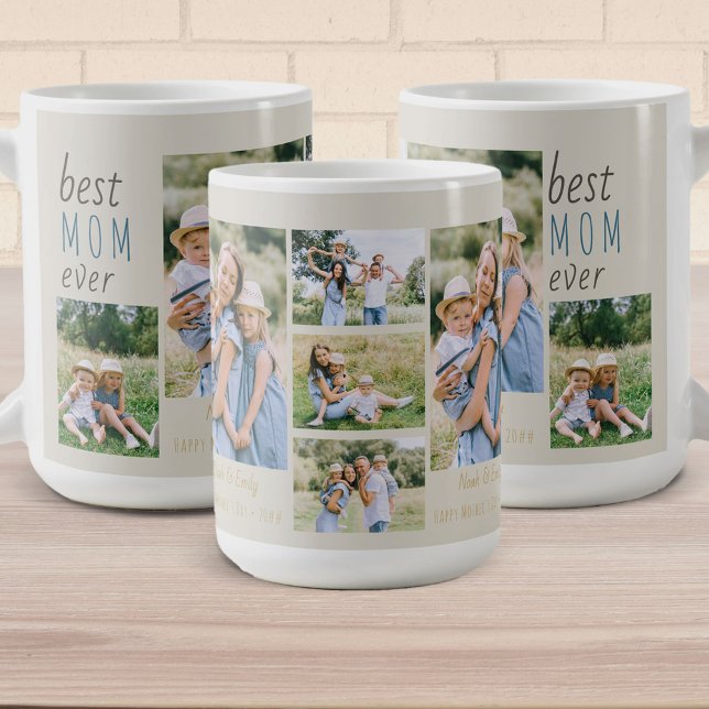 Best Mum Ever Photo Collage Personalised Stone Coffee Mug (Creator Uploaded)