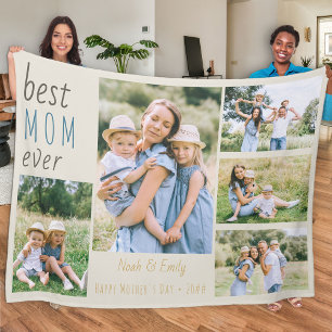 Best Mum Ever Photo Collage Personalised Stone Fleece Blanket