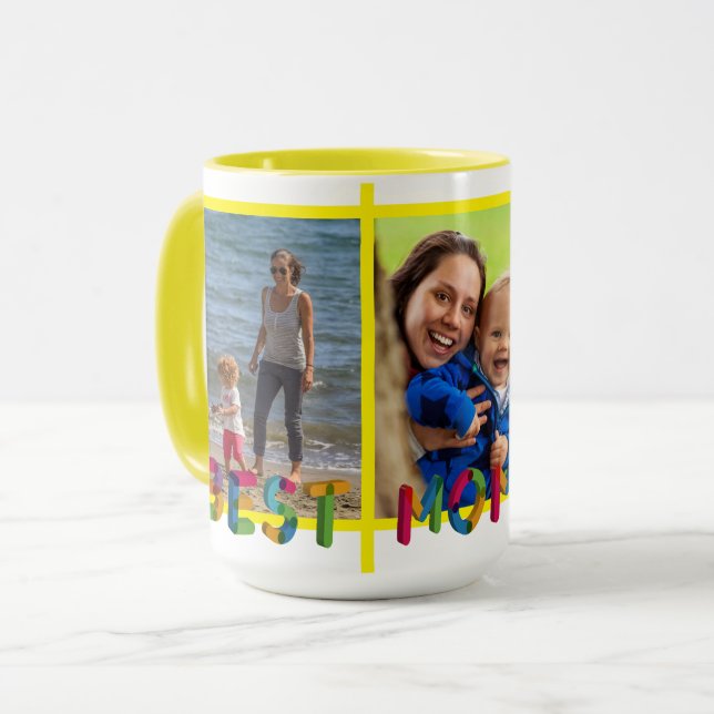 Best Mum Ever Photo Collage Personalised Yellow Mug (Front Left)