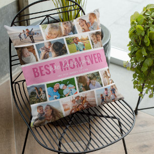 Best Mum Ever Photo Collage Pink Cushion