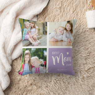 Best Mum Ever Photo Collage Purple Cushion