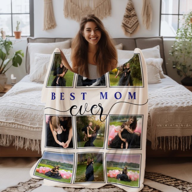 Best Mum Ever Photo Collage Script Fleece Blanket (Best Mom Ever Modern Simple Photo Collage Blanket)