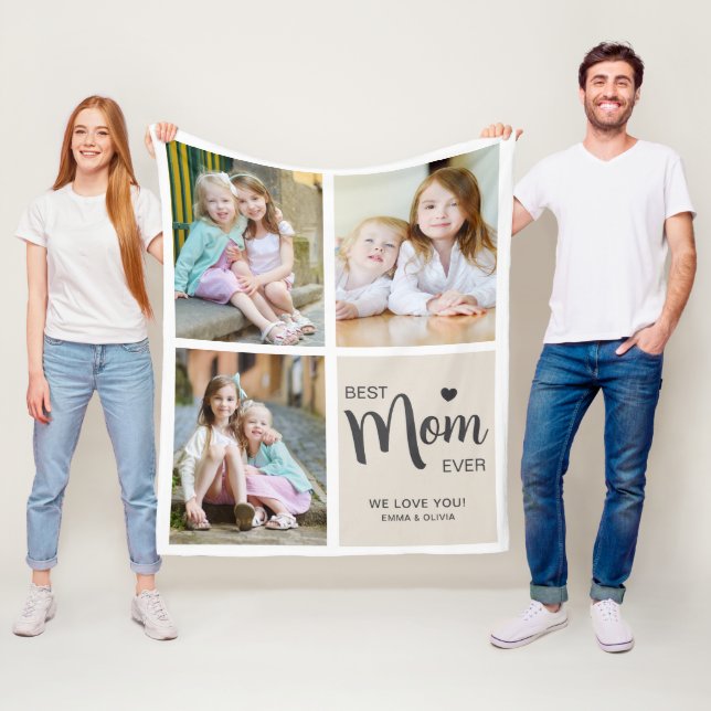 Best Mum Ever Photo Collage Tan Fleece Blanket (In Situ)