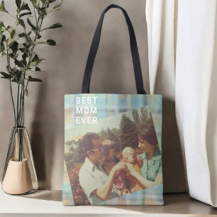 Best Mum Ever photo custom keepsake pastel tartan Tote Bag