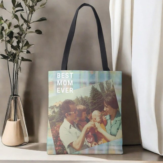 Best Mum Ever photo custom keepsake pastel tartan  Tote Bag (Creator Uploaded)