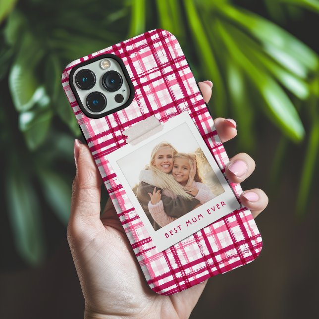 Best Mum Ever Photo Cute Modern Red Pink Pattern Case-Mate iPhone Case (Creator Uploaded)
