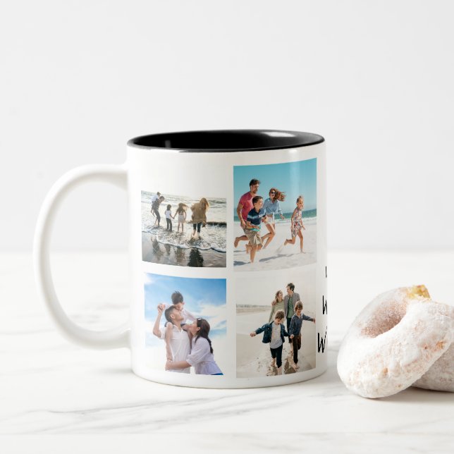 Best Mum Ever Photo Grid Mother’s Day Present  Two-Tone Coffee Mug (With Donut)