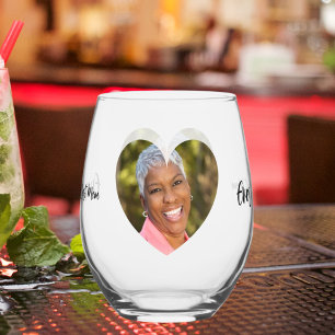 Best mum ever photo heart stemless wine glass