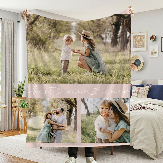 Best Mum Ever Photo Pink Fleece Blanket (Creator Uploaded)