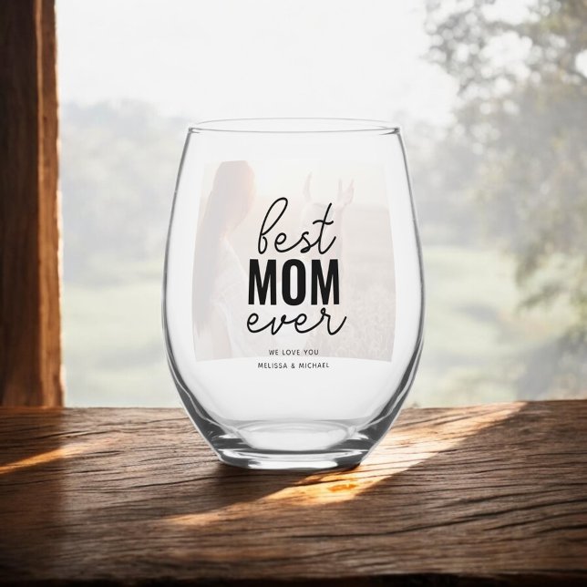 Best Mum Ever Photo Stemless Wine Glass (Creator Uploaded)