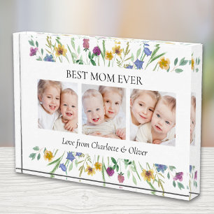 Best Mum Ever Photo Wildflower Floral Block