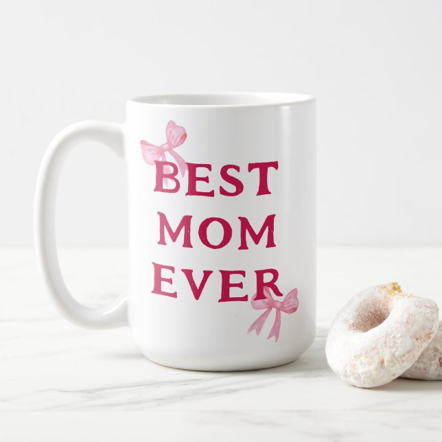 Best Mum Ever Pink Bow Minimal Mother’s Day Gift Coffee Mug (With Donut)