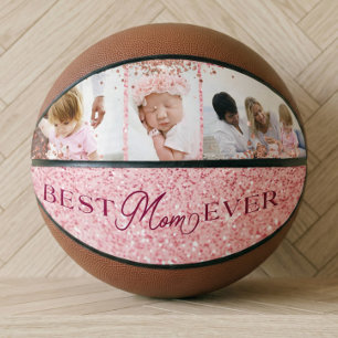Best Mum Ever Pink Glitter Photo Collage Basketball