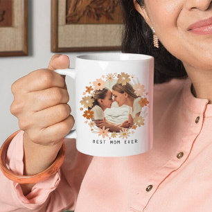 Best Mum Ever Pink Gold Cute Floral Mother Photo Coffee Mug