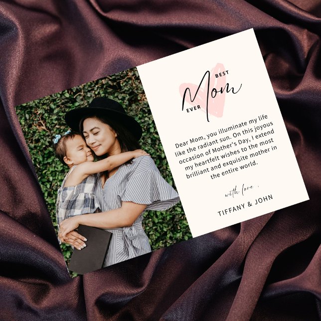 Best Mum Ever Pink Heart Script Cute Message  Holiday Card (Creator Uploaded)