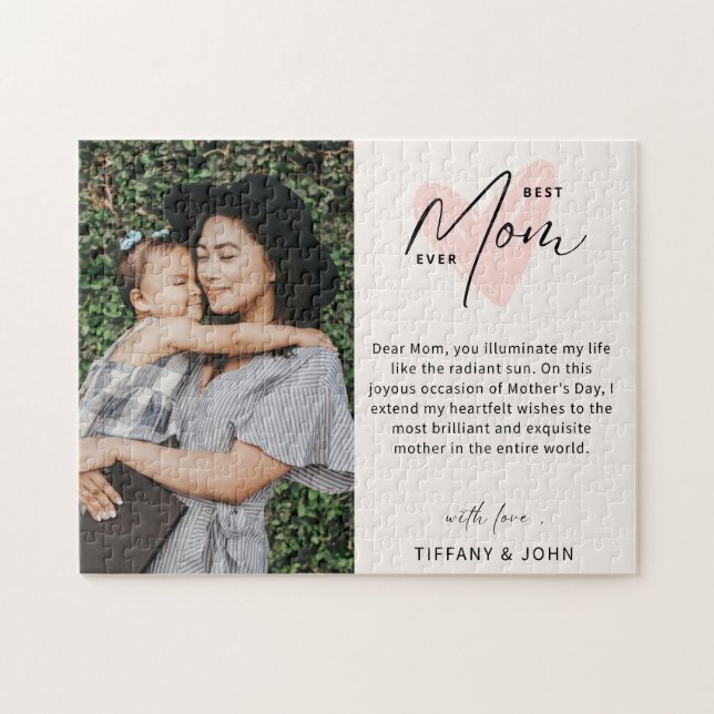 Best Mum Ever Pink Heart Script Cute Message  Jigsaw Puzzle (Horizontal)