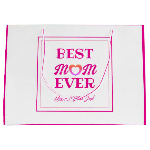 Best Mum Ever Pink Heart Typography Mother's Day  Large Gift Bag