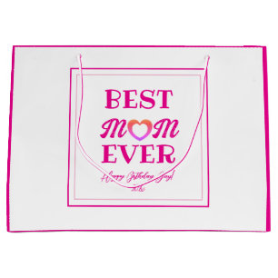 Best Mum Ever Pink Heart Typography Mother's Day Large Gift Bag