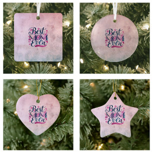 Best Mum Ever Pink Hearts Butterflies and Floral Ceramic Tree Decoration
