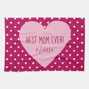 Best Mum Ever pink polka dots Tea Towel
