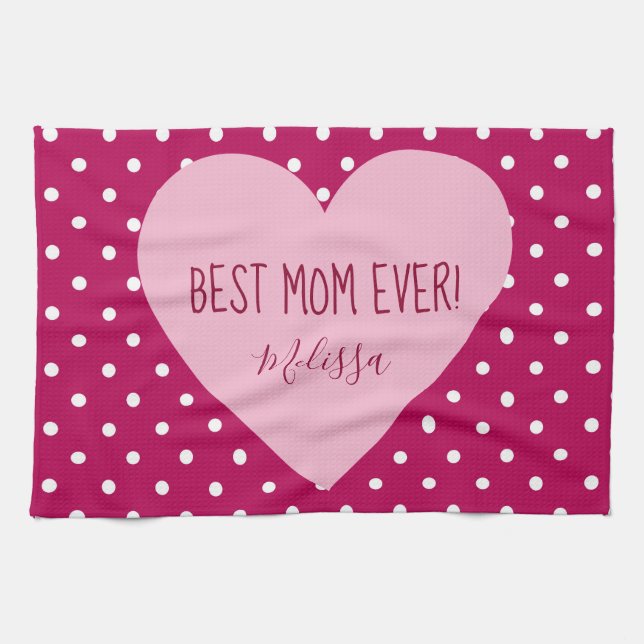 Best Mum Ever pink polka dots Tea Towel (Horizontal)