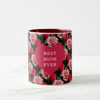 Best Mum Ever Pink Red Floral Pattern Heart Two-Tone Coffee Mug