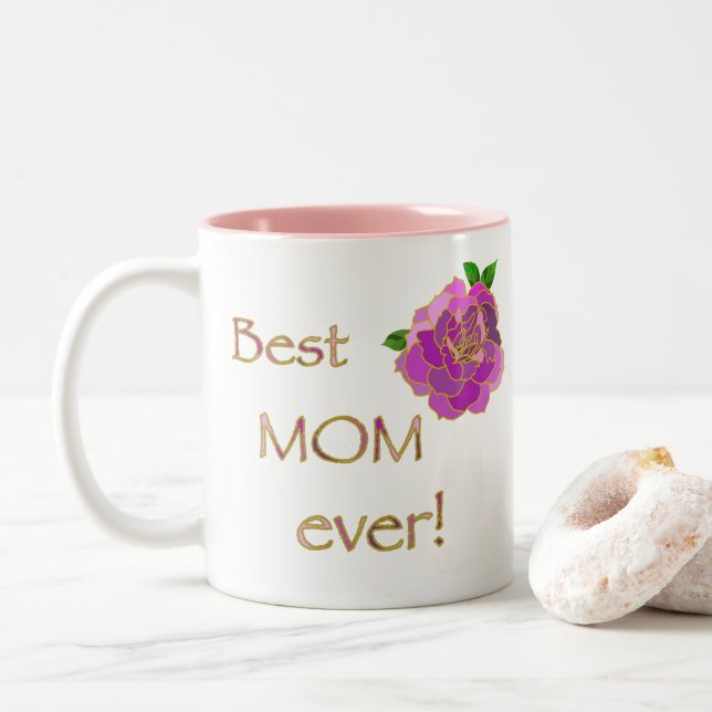 Best Mum Ever Pink Rose Thank You for Everything Two-Tone Coffee Mug (With Donut)