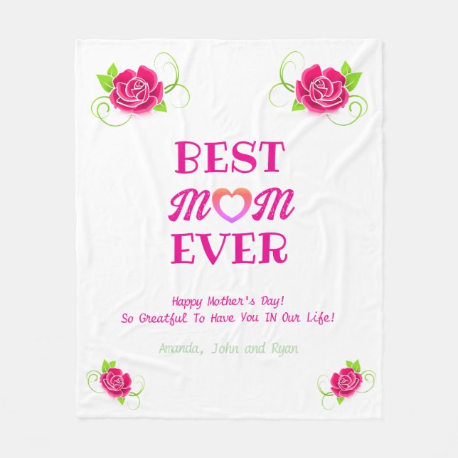 Best Mum Ever Pink Roses Heart Mother's Day Gift  Fleece Blanket (Front)