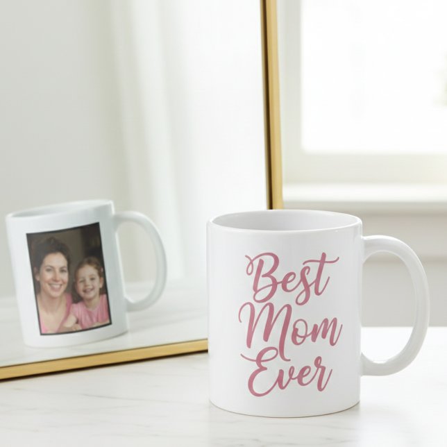 Best Mum Ever Pink Script 1 Photo Keepsake Coffee Mug (Creator Uploaded)