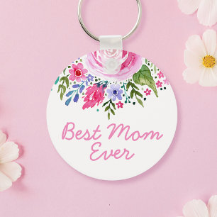 Best Mum Ever Pink Watercolor Floral Mothers Day Key Ring