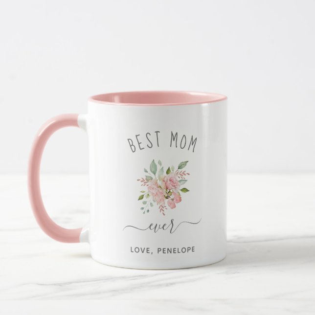 Best Mum Ever | Pretty Elegant Pink Roses Mug (Left)