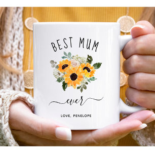 Best Mum Ever Pretty Rustic Sunflowers Coffee Mug